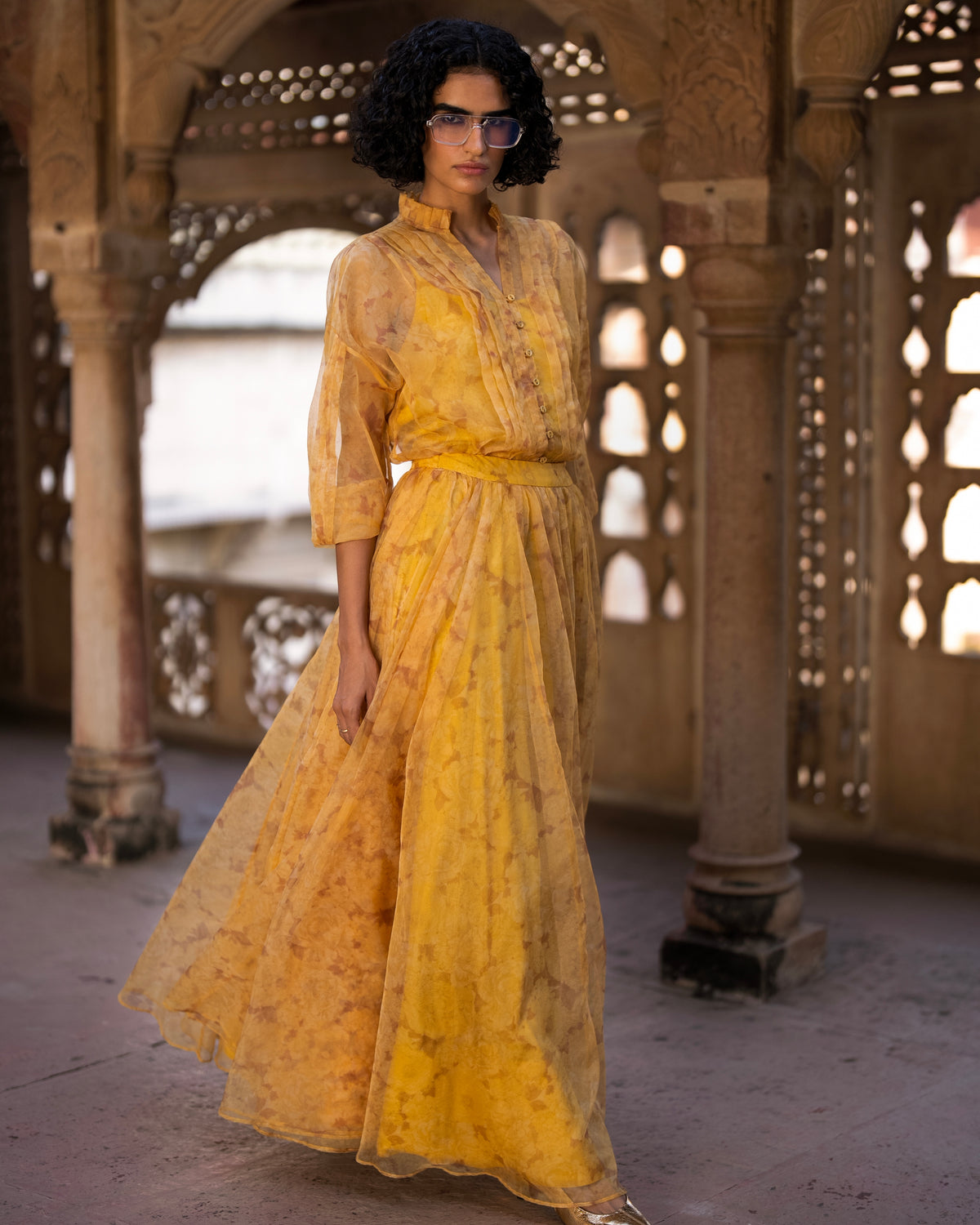 Mustard Floral Skirt Set