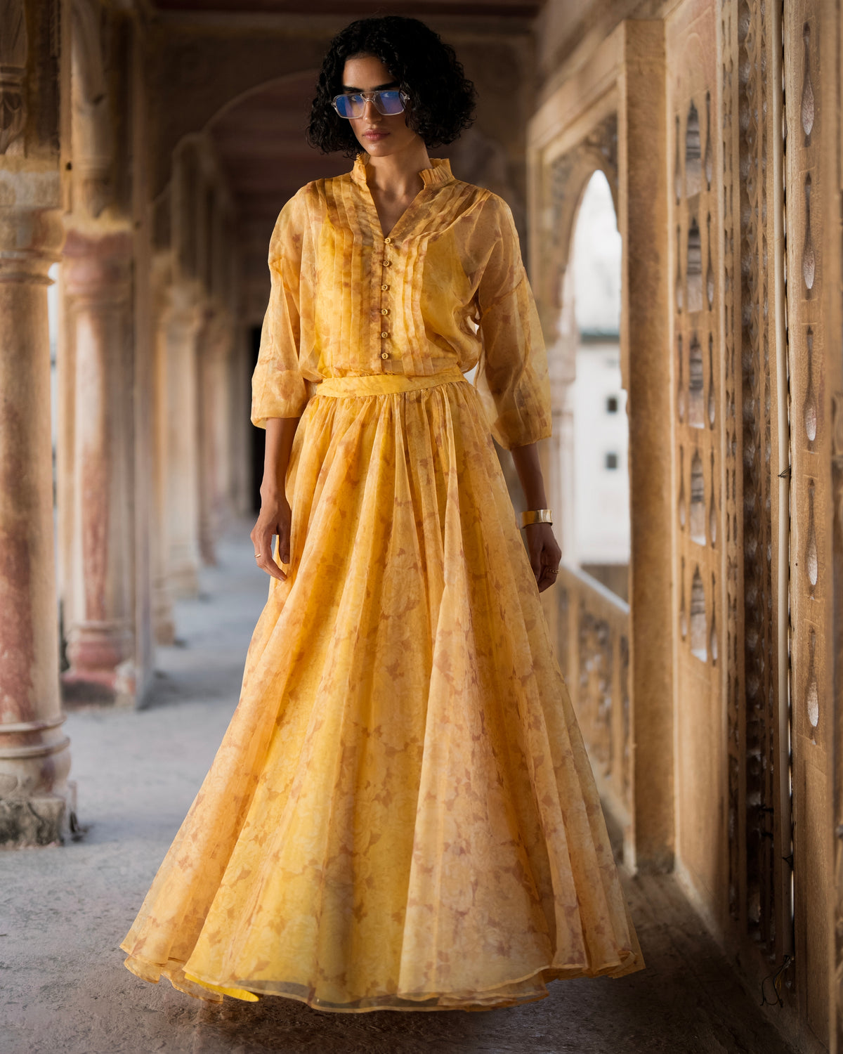 Mustard Floral Skirt Set