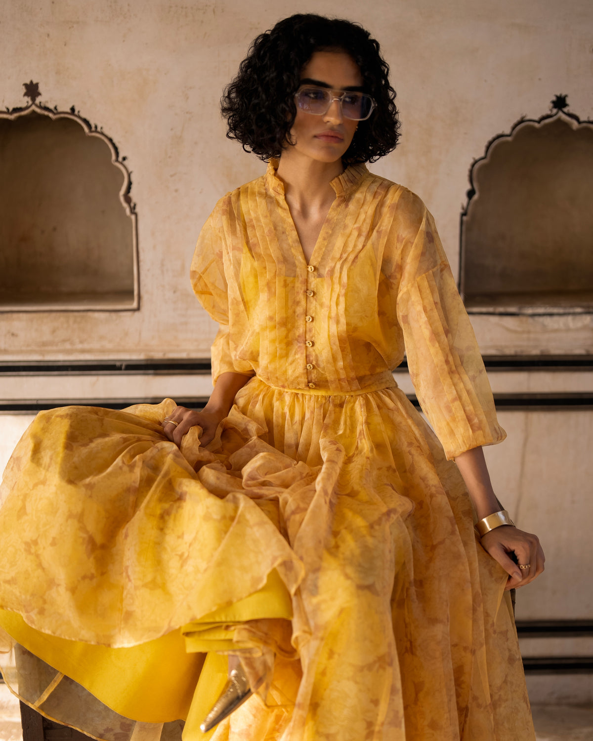 Mustard Floral Skirt Set