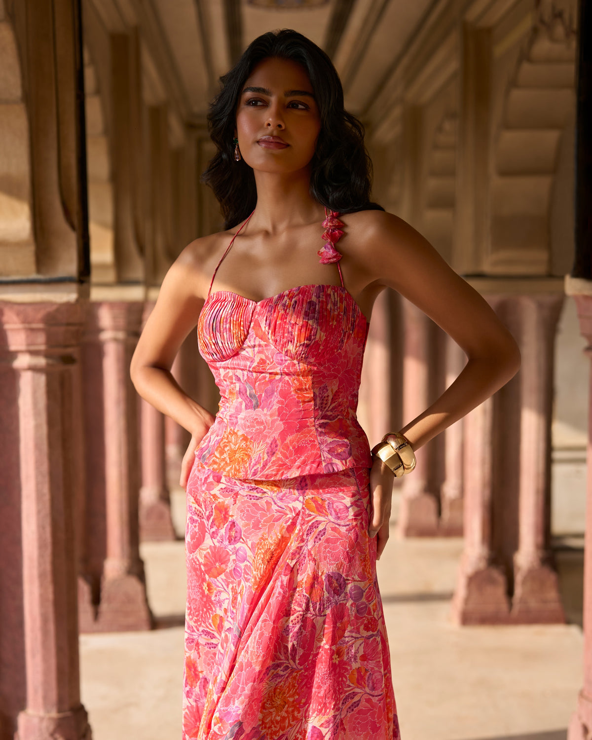 Fuchsia Floral Corset Set