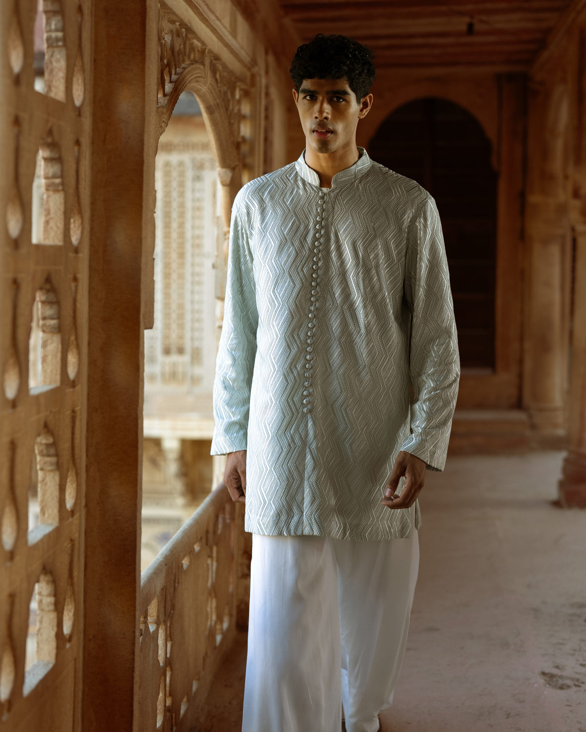Aqua Embroidered Kurta Set