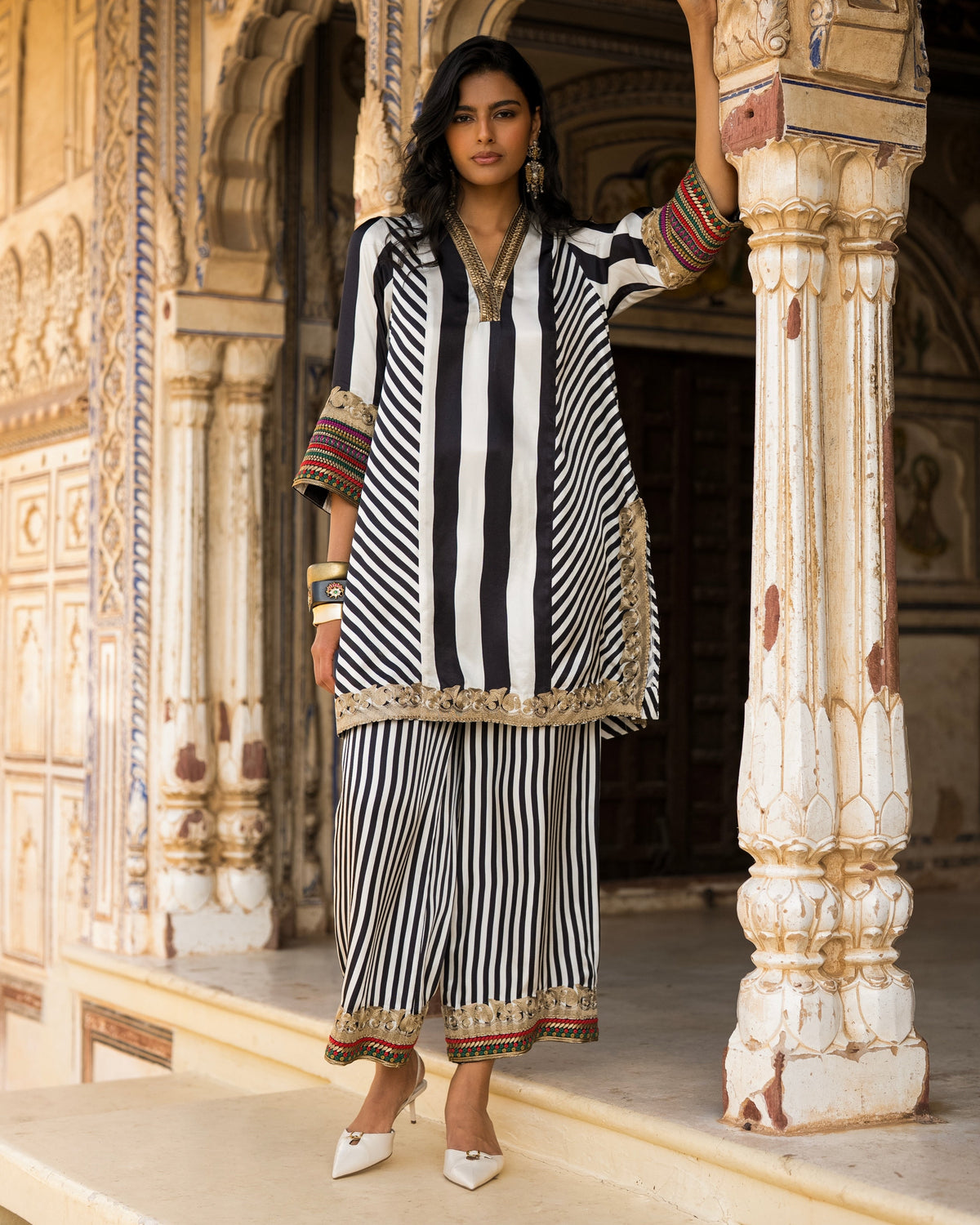 Monochrome Stripe Pant Set