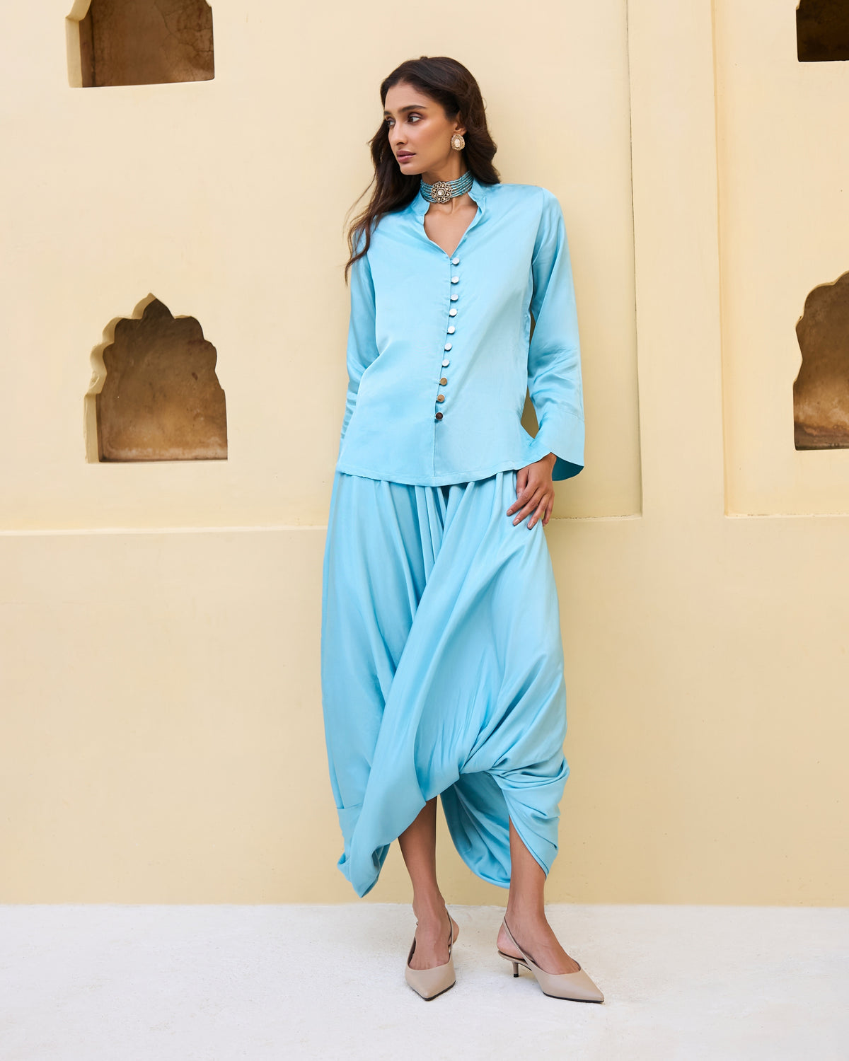 Ice Blue Cowl Pant Set