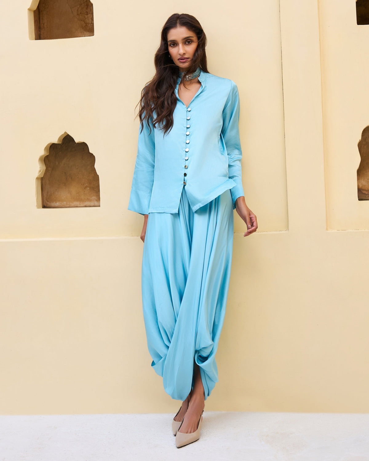 Ice Blue Cowl Pant Set