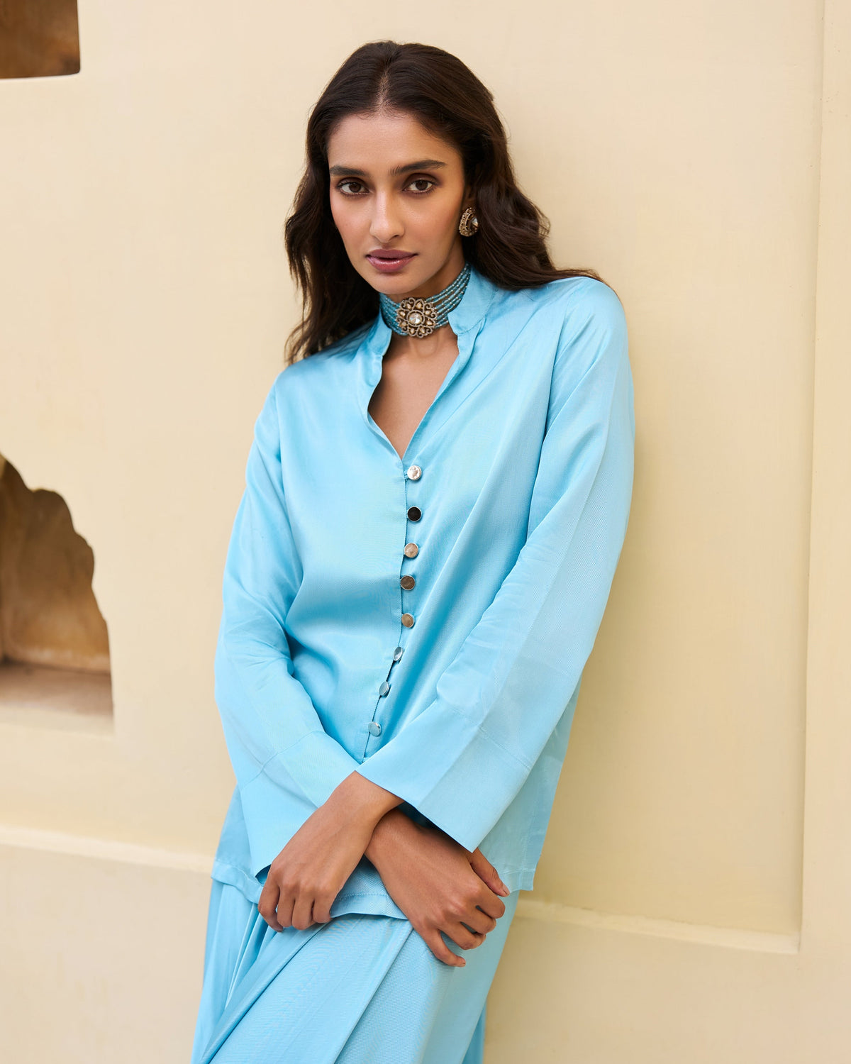 Ice Blue Cowl Pant Set