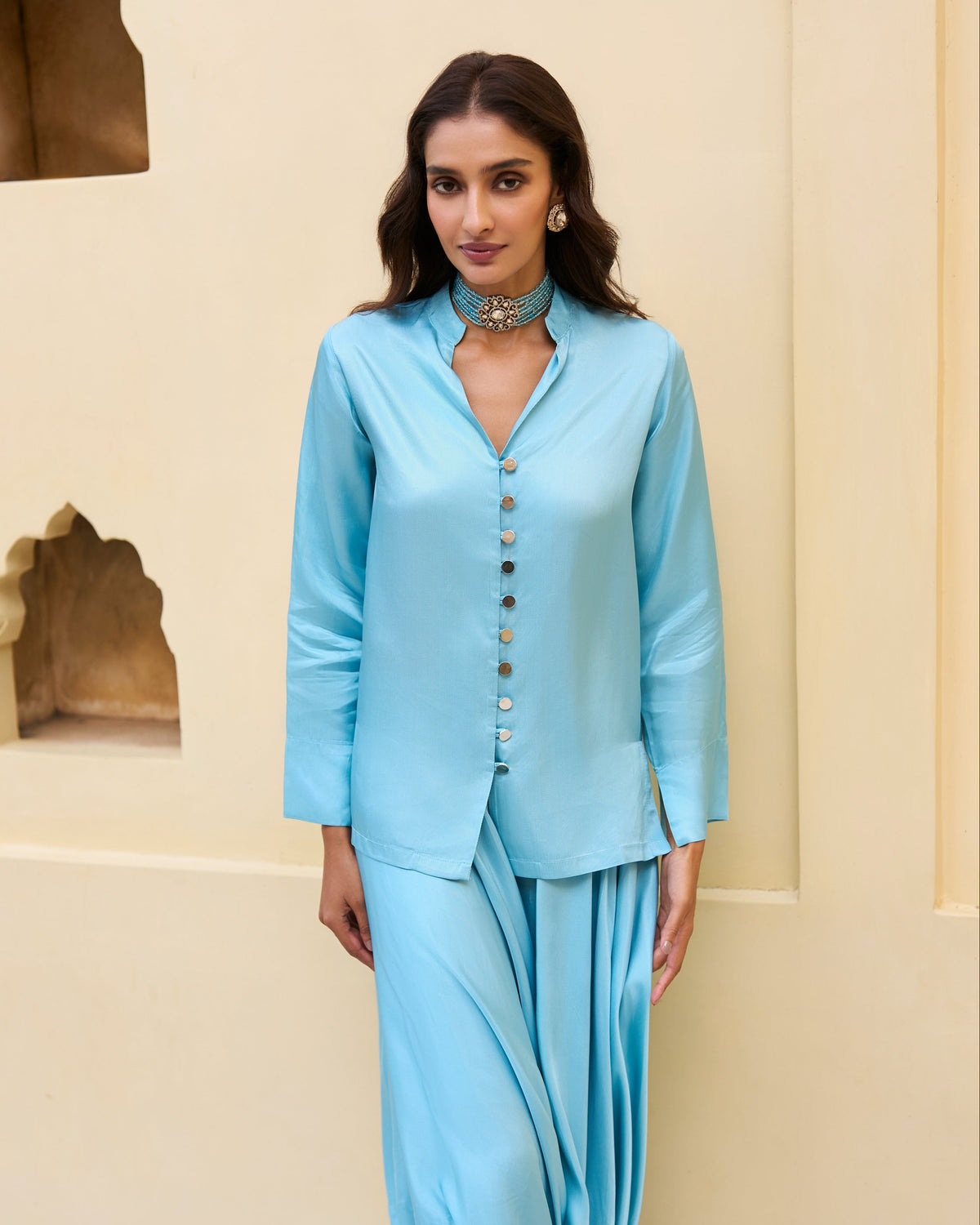 Ice Blue Cowl Pant Set