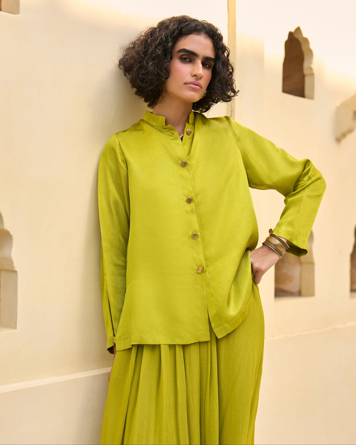 Lime Cowl Dhoti Set