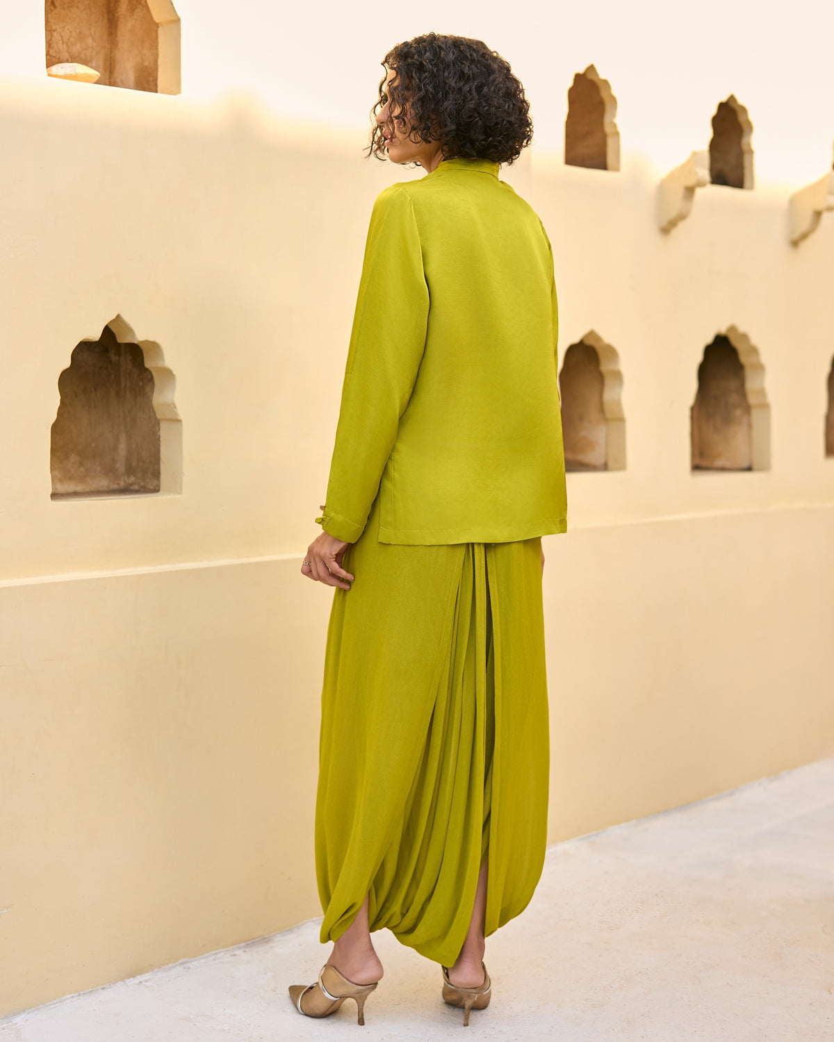 Lime Cowl Dhoti Set