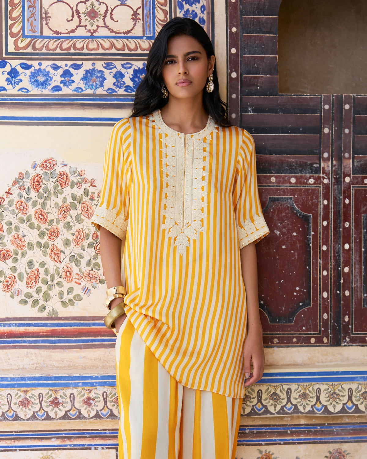 Mustard Striped Pant Set