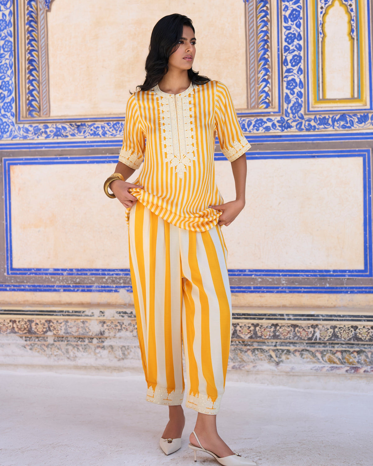 Mustard Striped Pant Set