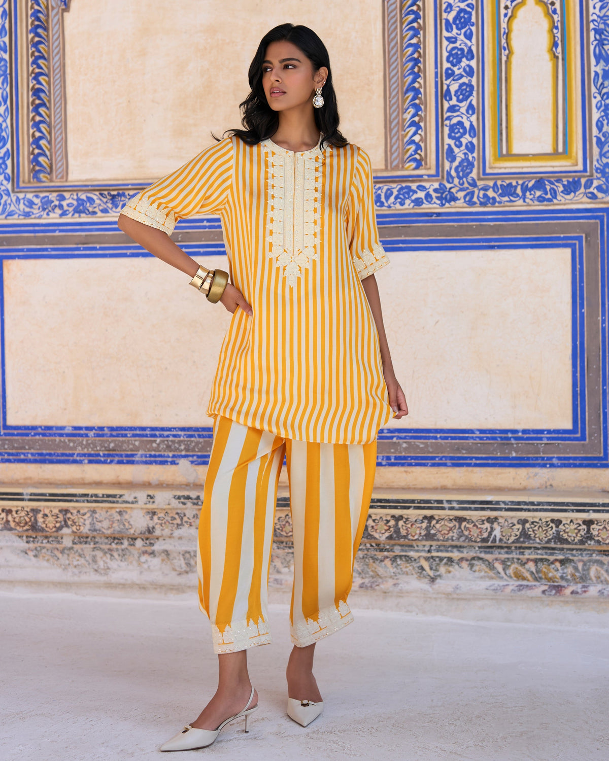 Mustard Striped Pant Set
