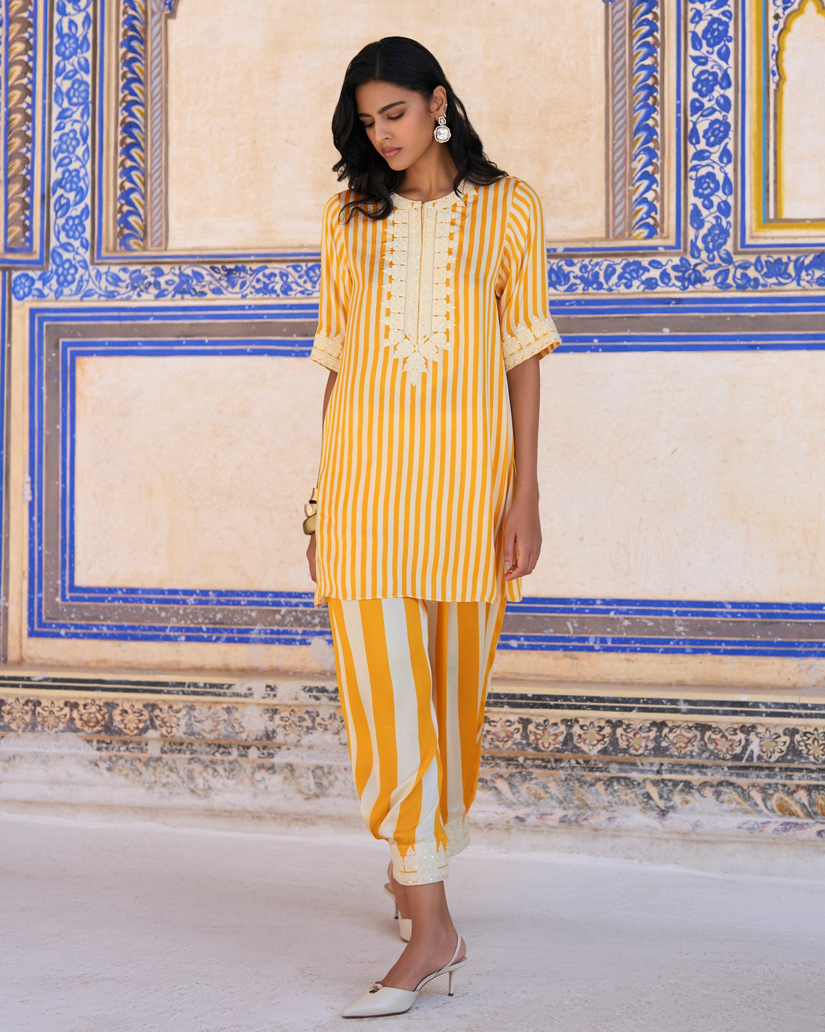 Mustard Striped Pant Set