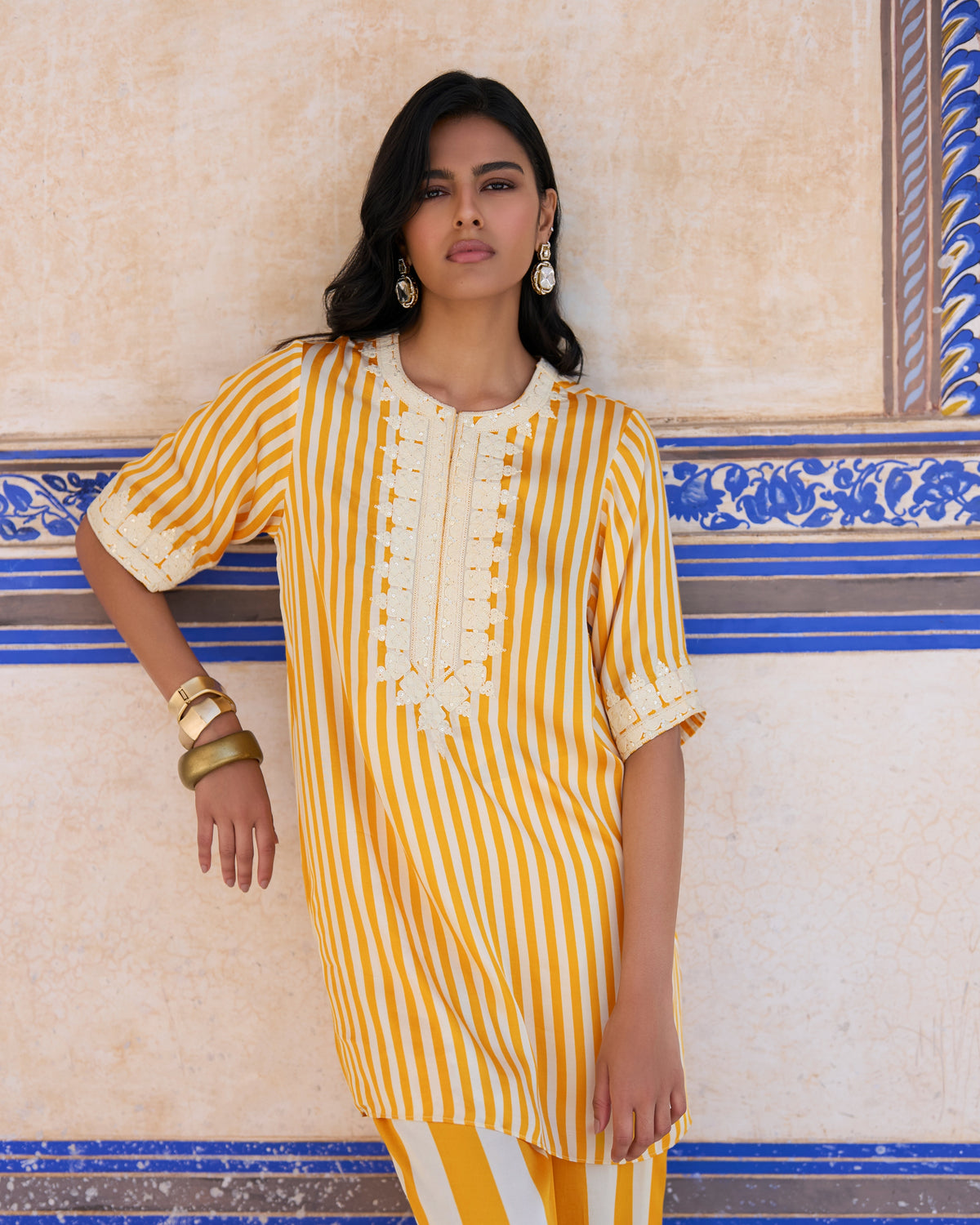 Mustard Striped Pant Set