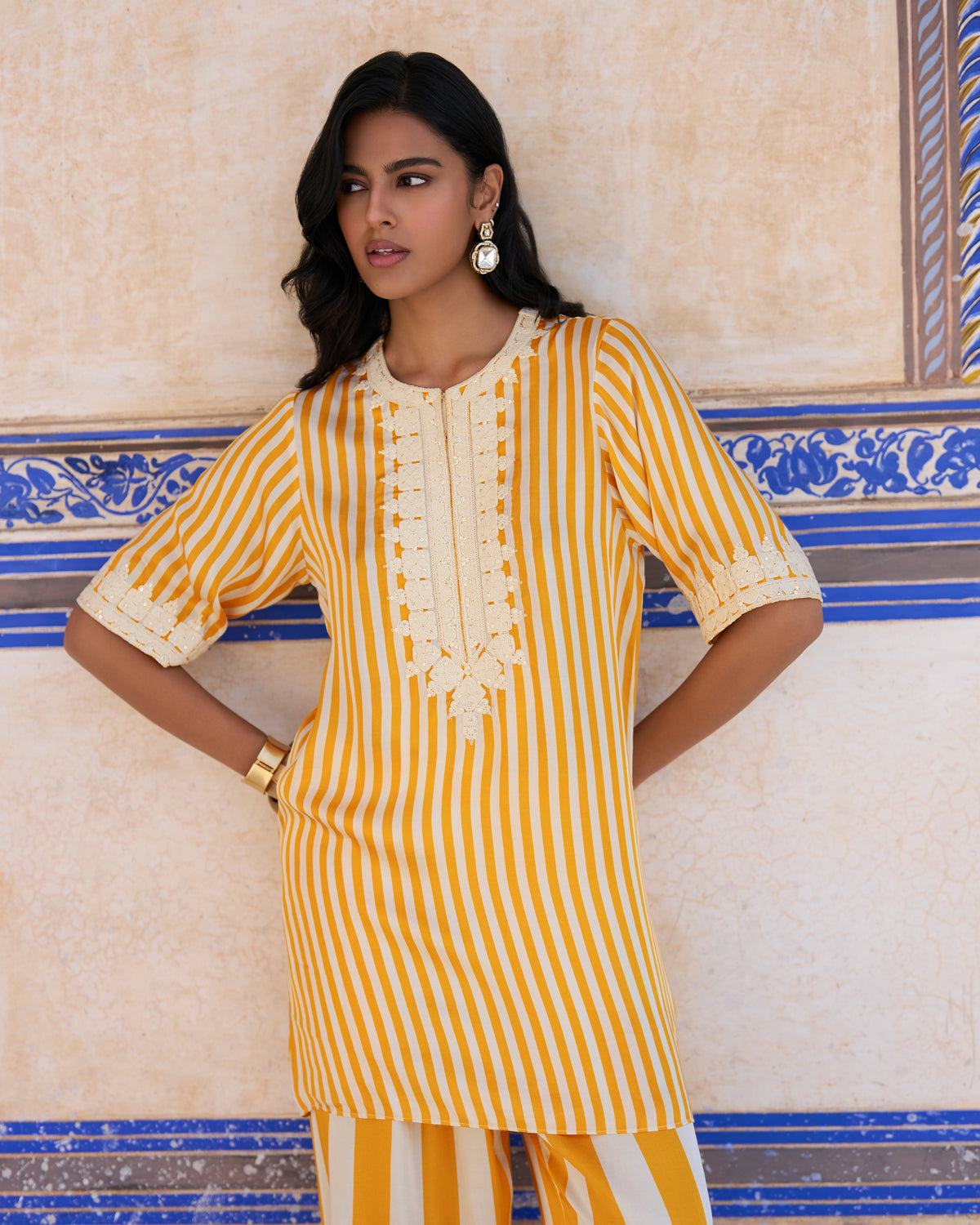 Mustard Striped Pant Set