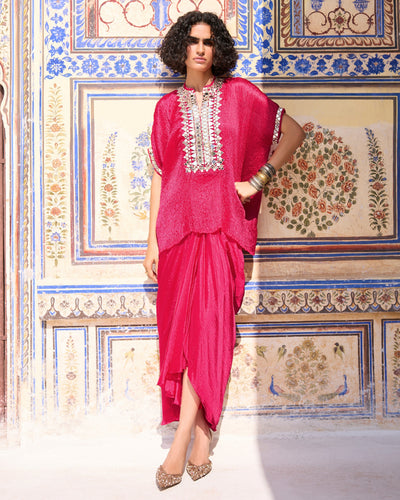 Fuchsia Mirrorwork Skirt Set
