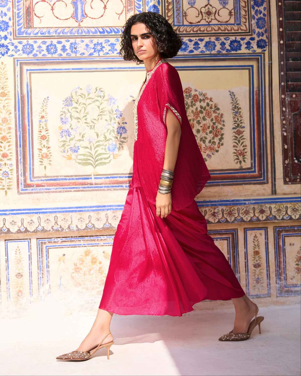 Fuchsia Mirrorwork Skirt Set
