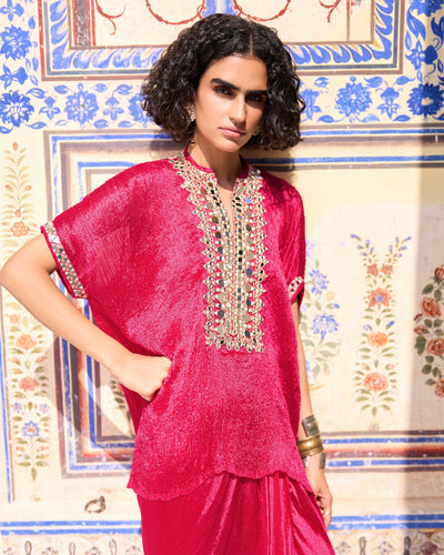 Fuchsia Mirrorwork Skirt Set