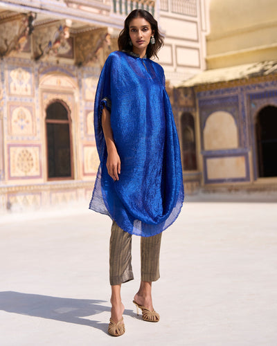 Royal Blue Brocade Pant & Kaftan