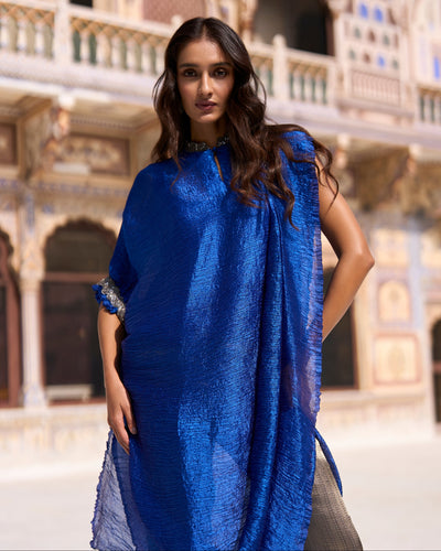 Royal Blue Brocade Pant & Kaftan