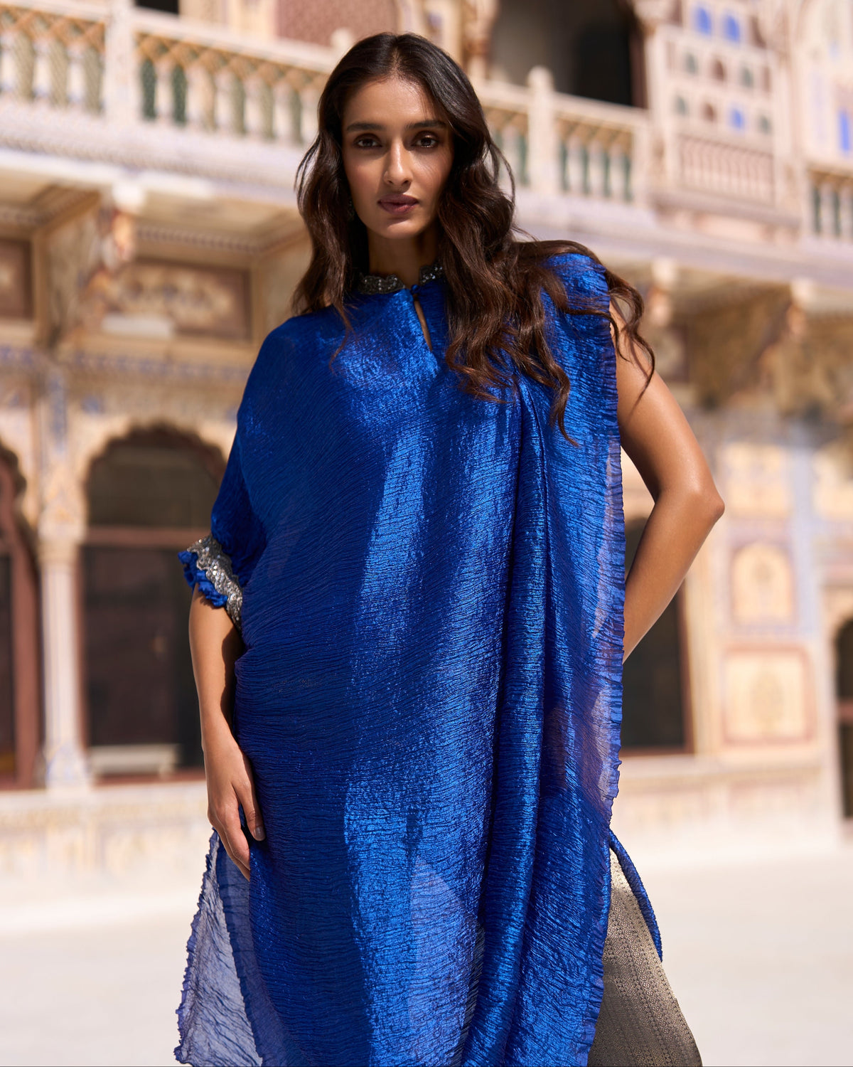 Royal Blue Brocade Pant & Kaftan