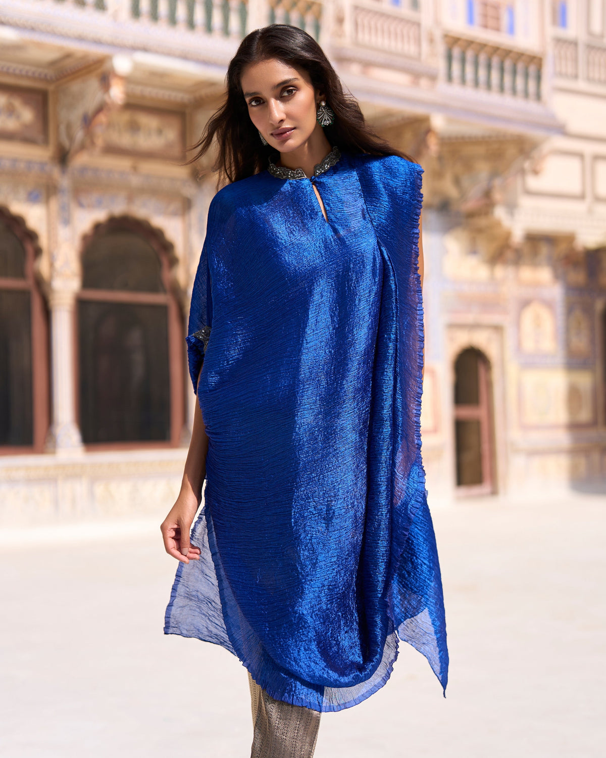 Royal Blue Brocade Pant & Kaftan