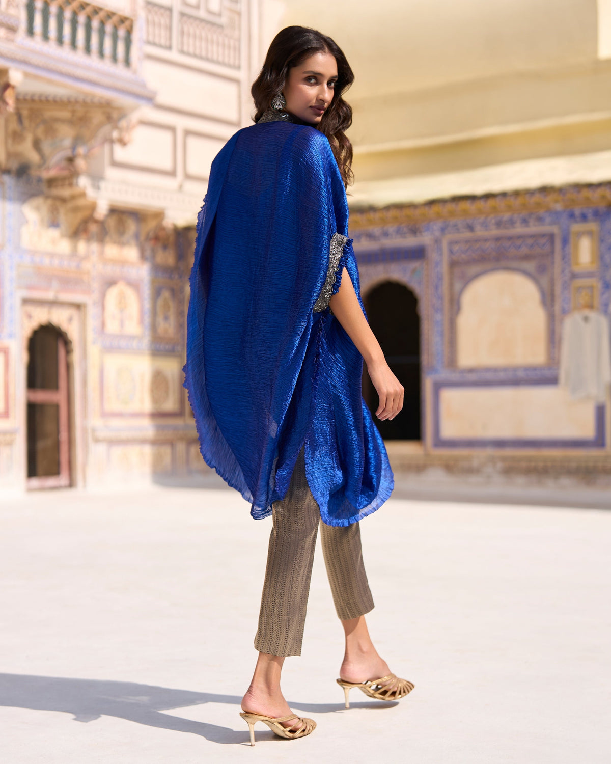 Royal Blue Brocade Pant & Kaftan