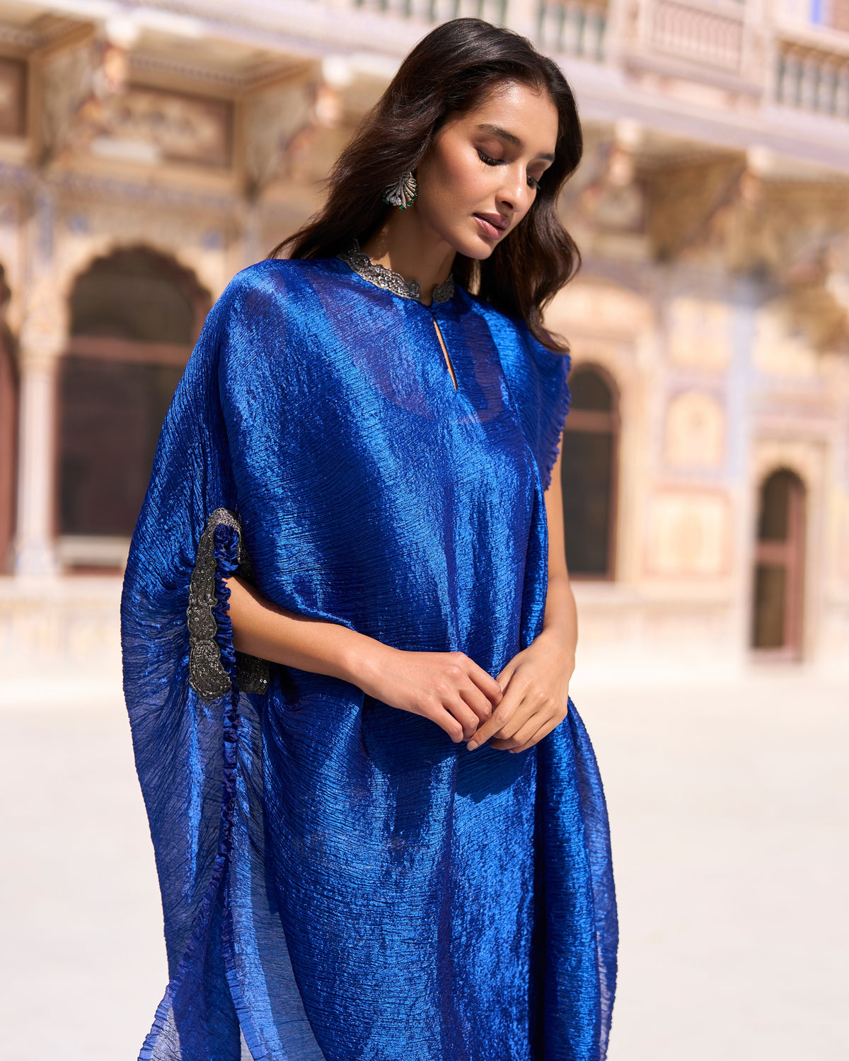 Royal Blue Brocade Pant & Kaftan