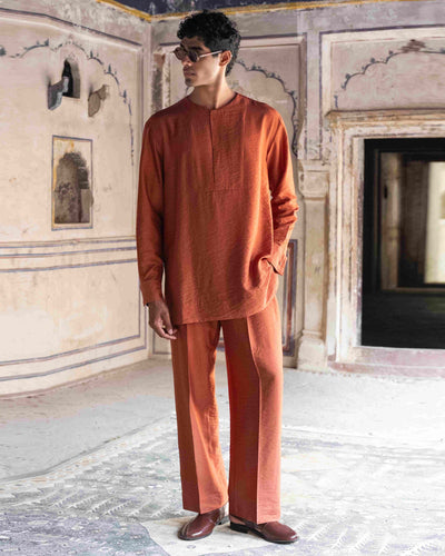Rust Textured Shirt Kurta Set