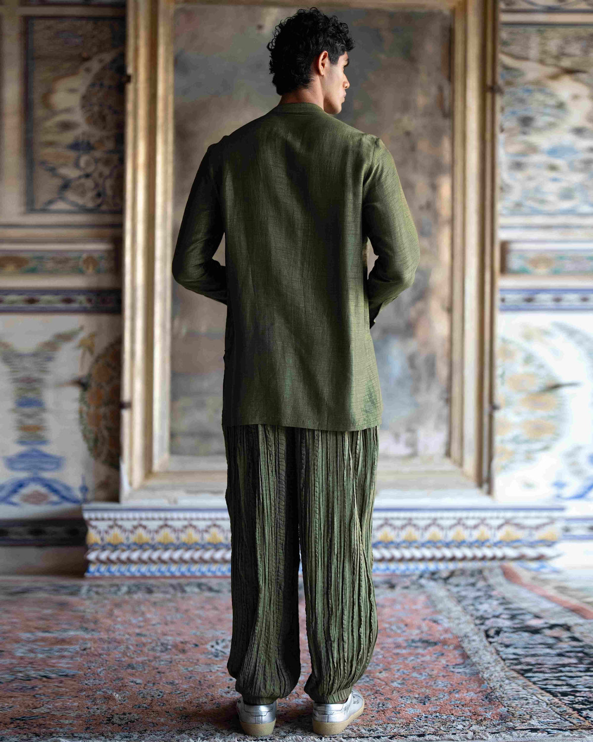 Green Pintuck Shirt Kurta Set