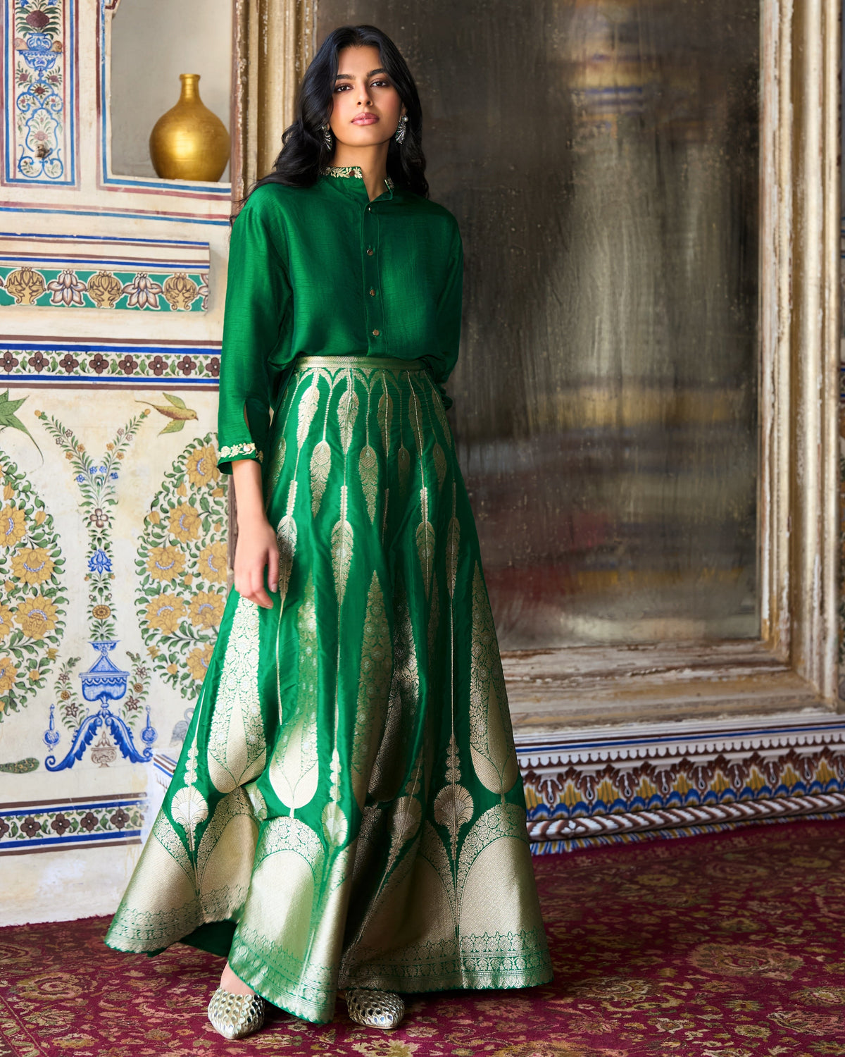 Emerald Brocade Skirt Set