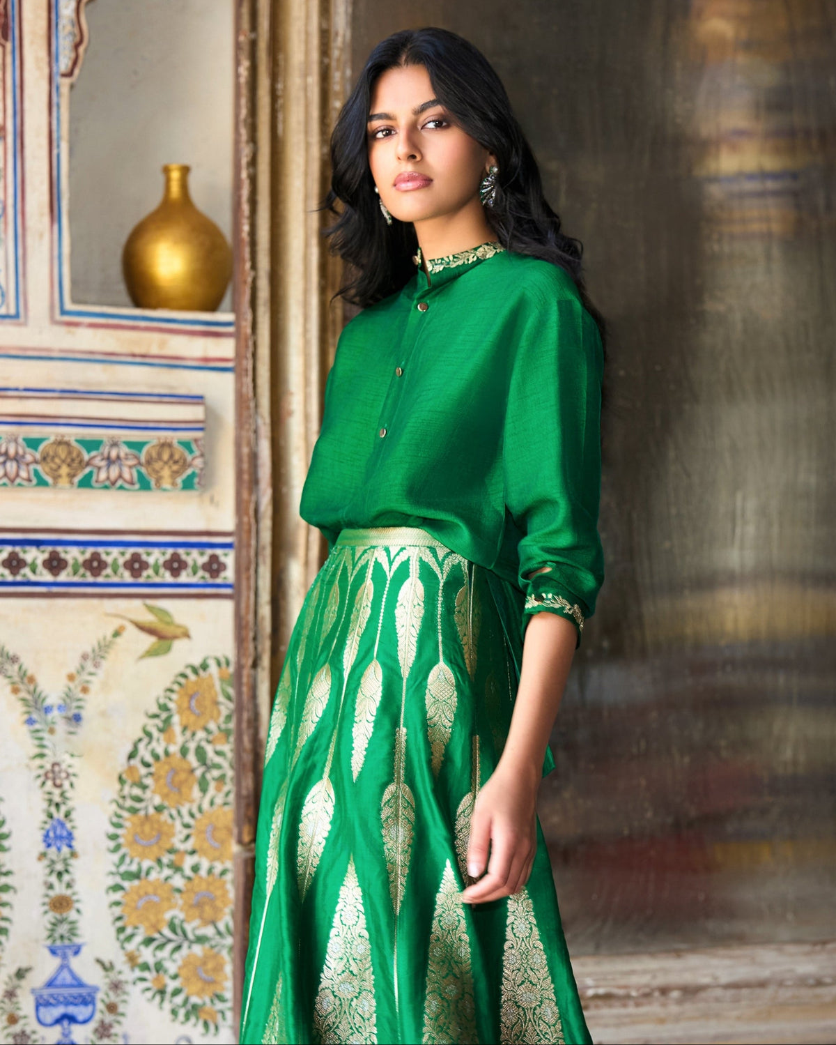 Emerald Brocade Skirt Set
