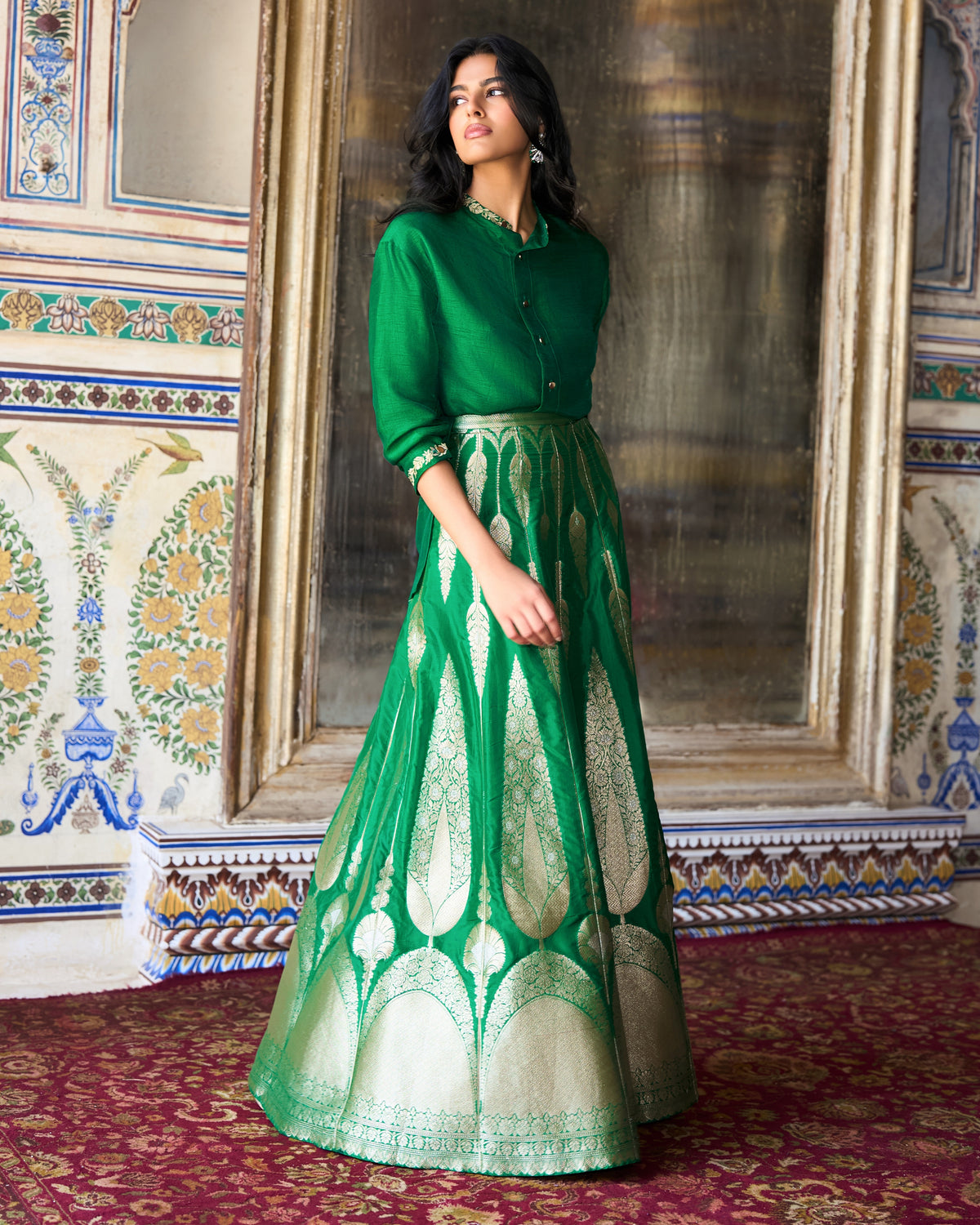 Emerald Brocade Skirt Set