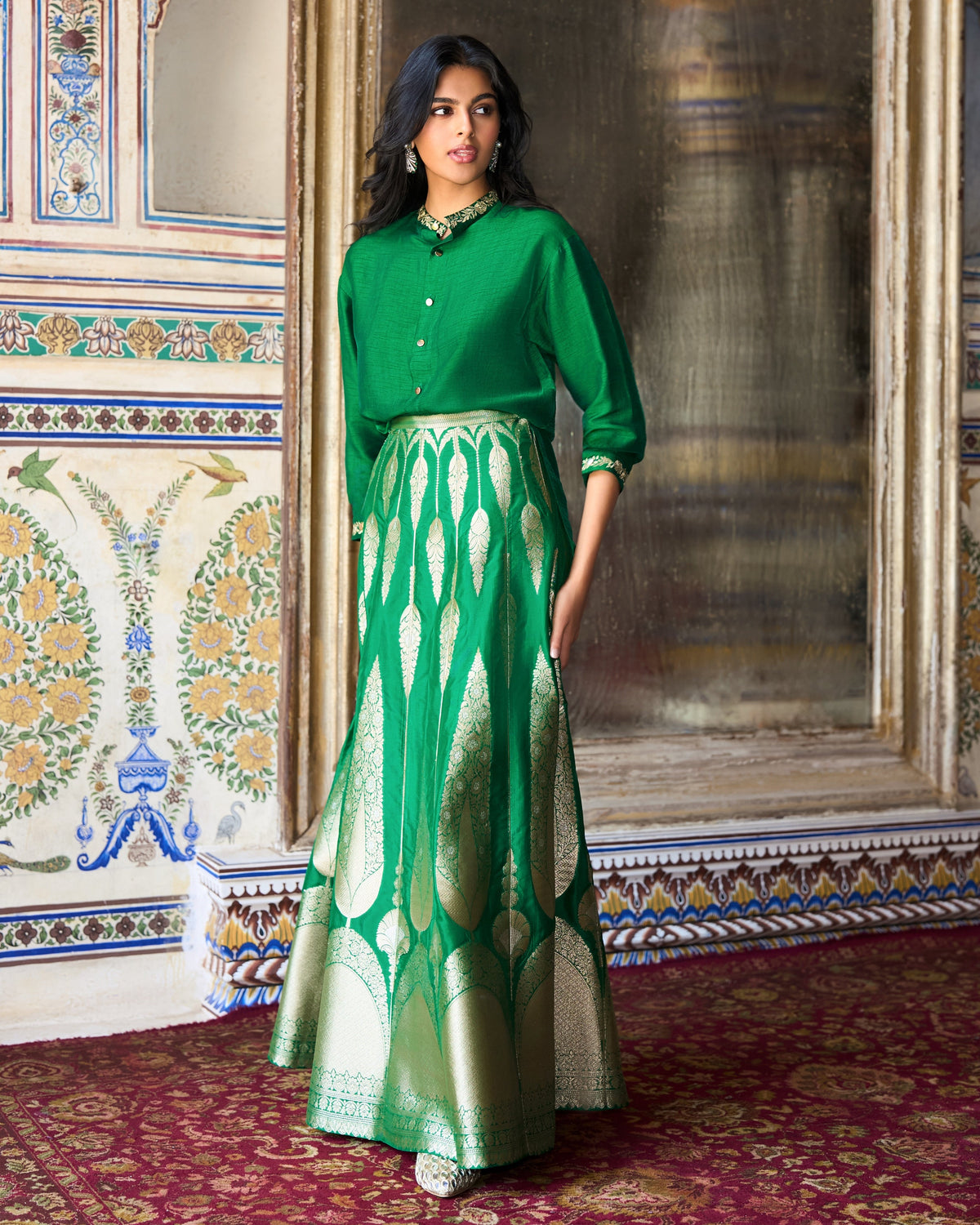 Emerald Brocade Skirt Set