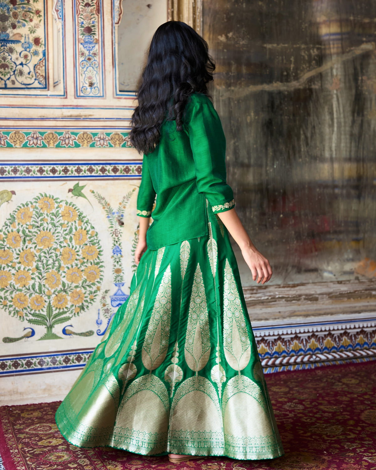 Emerald Brocade Skirt Set