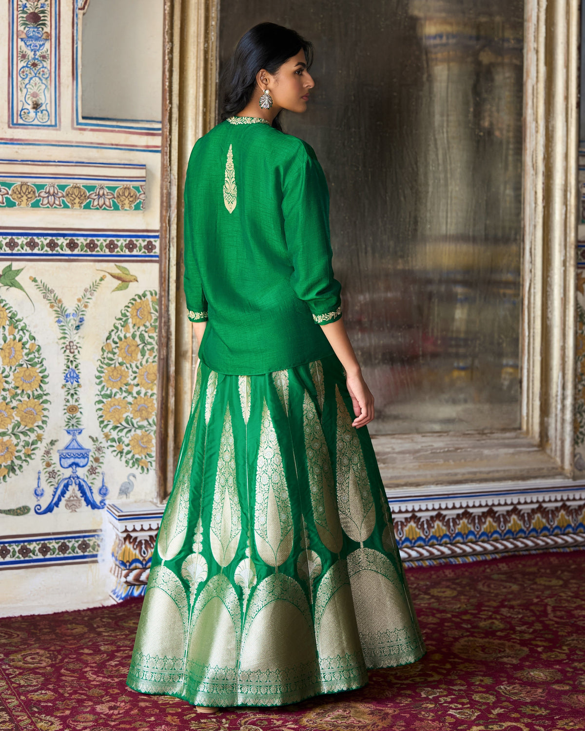 Emerald Brocade Skirt Set