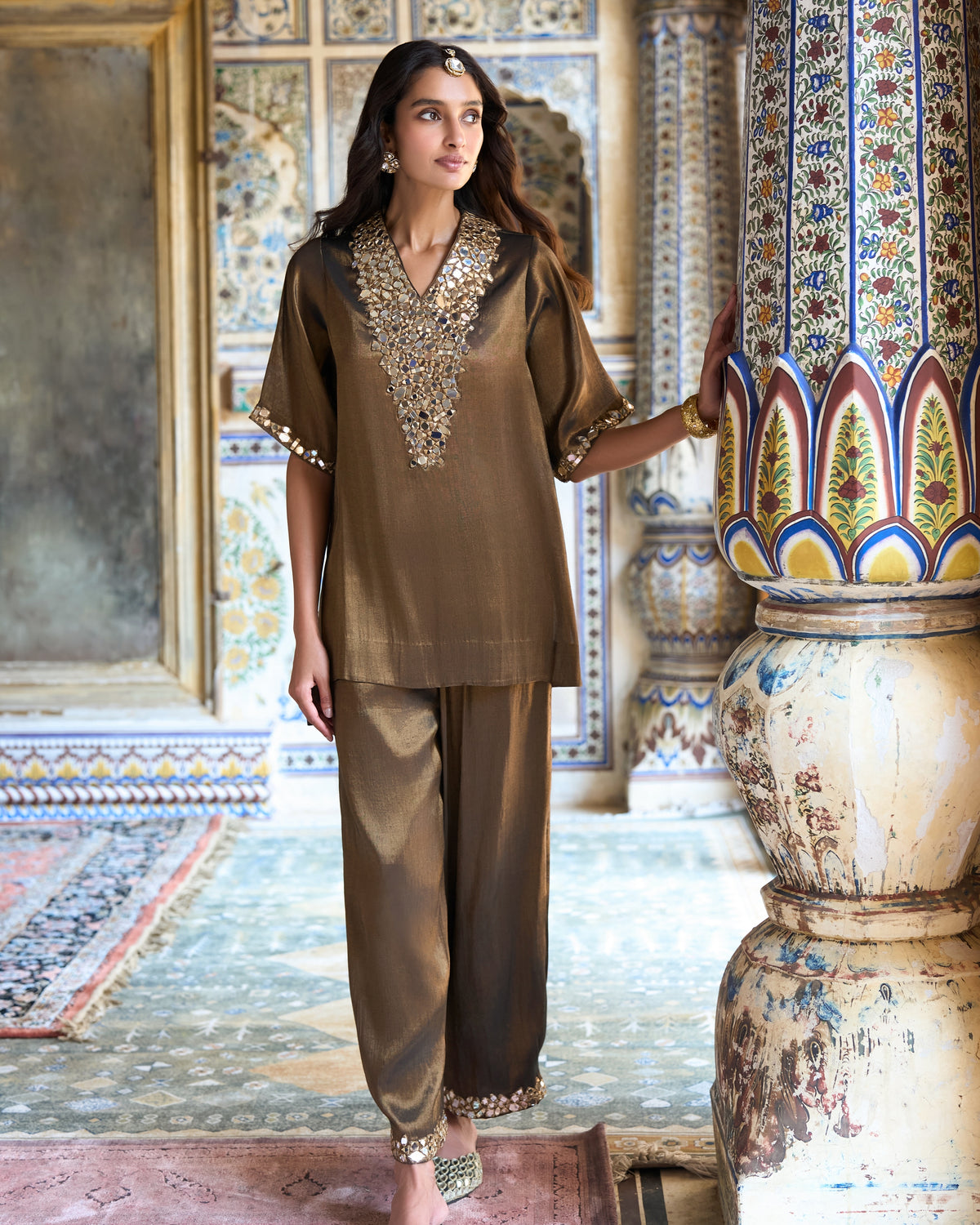 Antique Bronze Mirrorwork Top & Pants
