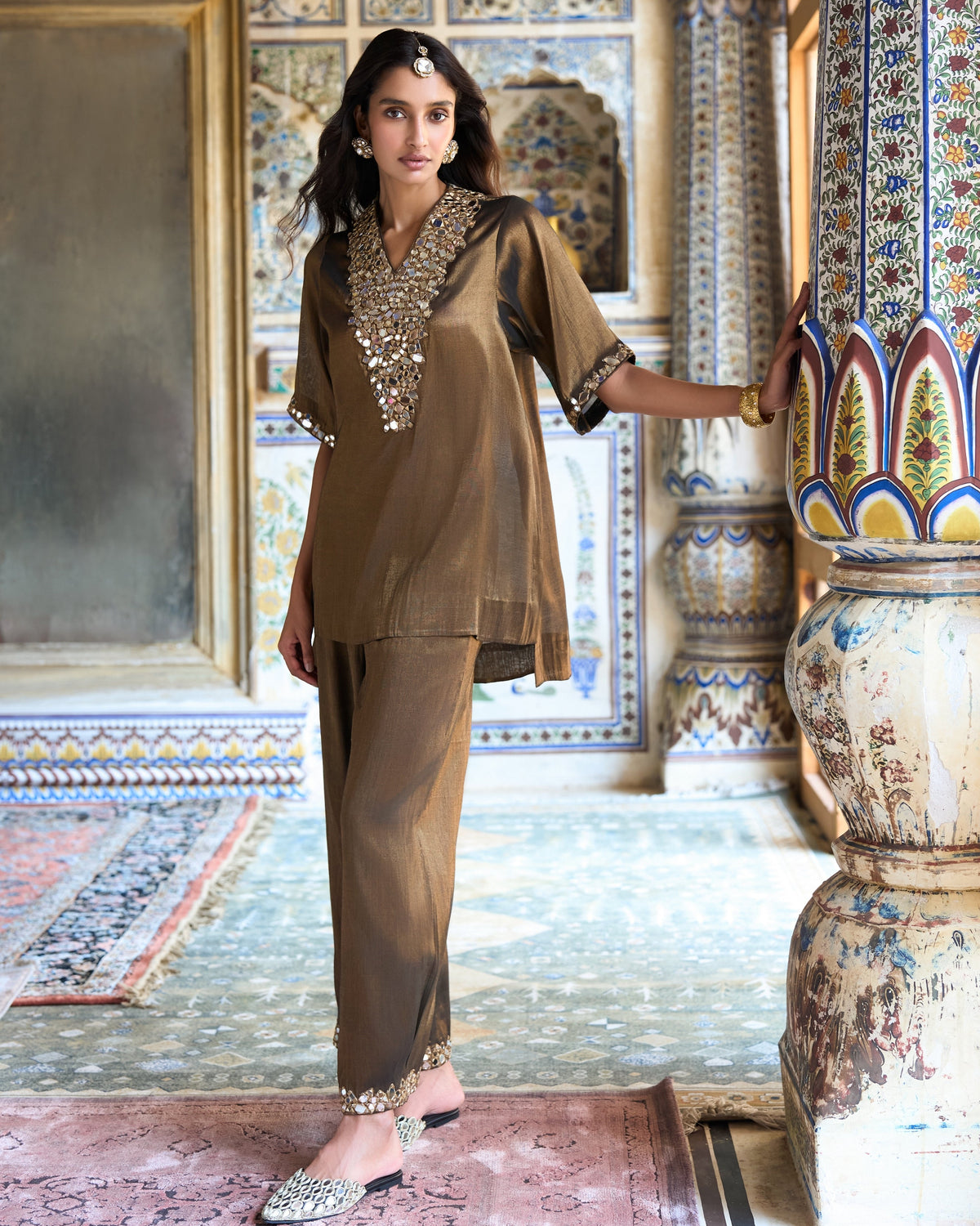 Antique Bronze Mirrorwork Top & Pants