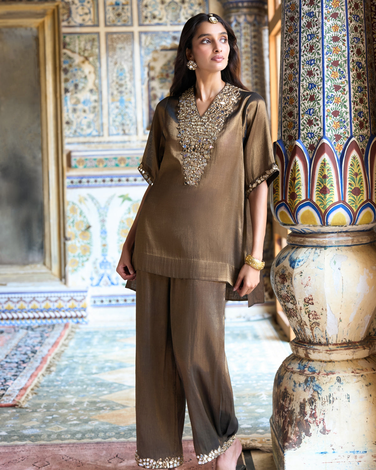 Antique Bronze Mirrorwork Top & Pants
