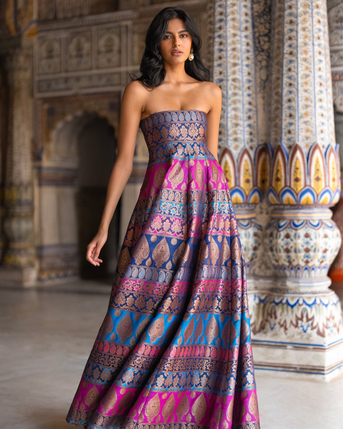 Jewel Tone Brocade Gown