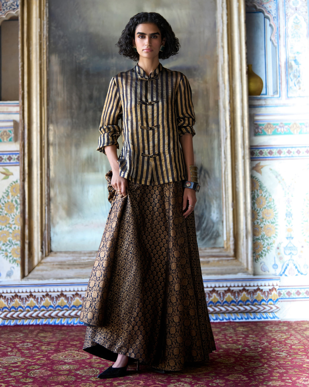 Black Brocade Skirt Set