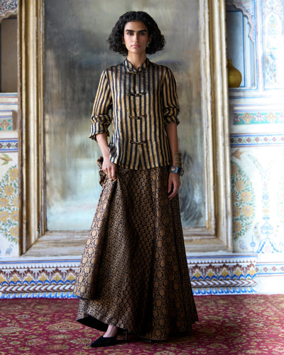 Black Brocade Skirt Set