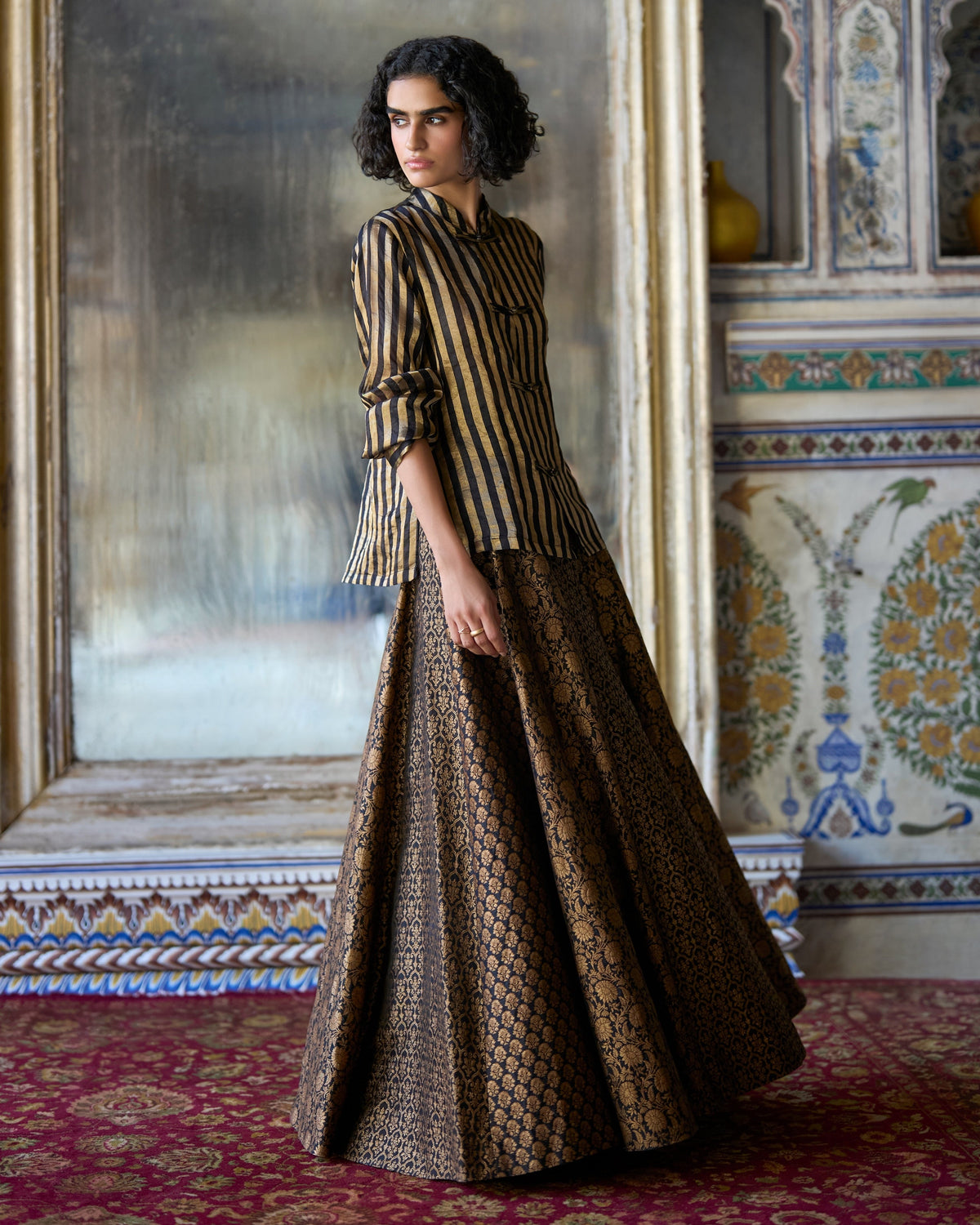 Black Brocade Skirt Set