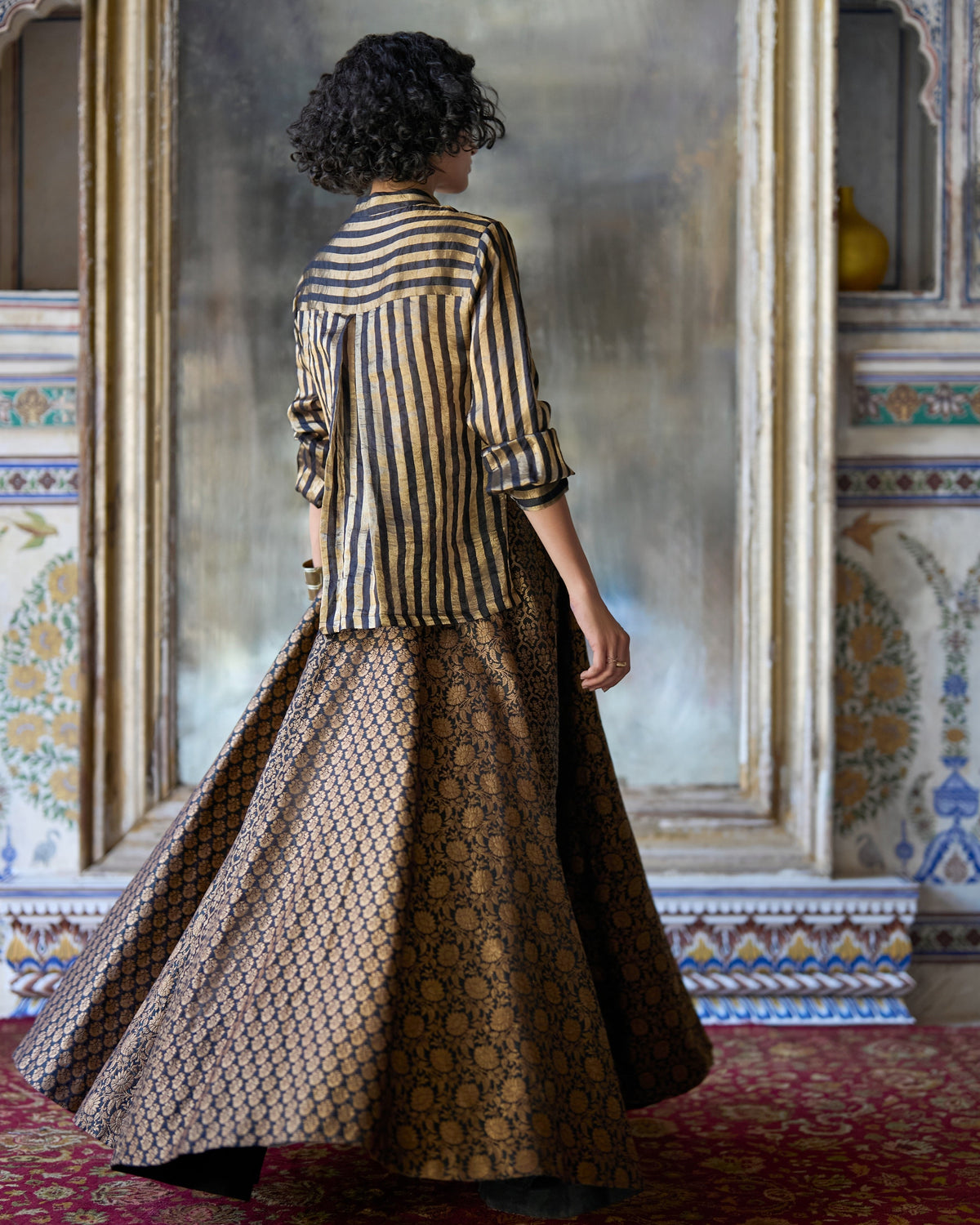 Black Brocade Skirt Set