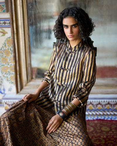 Black Brocade Skirt Set