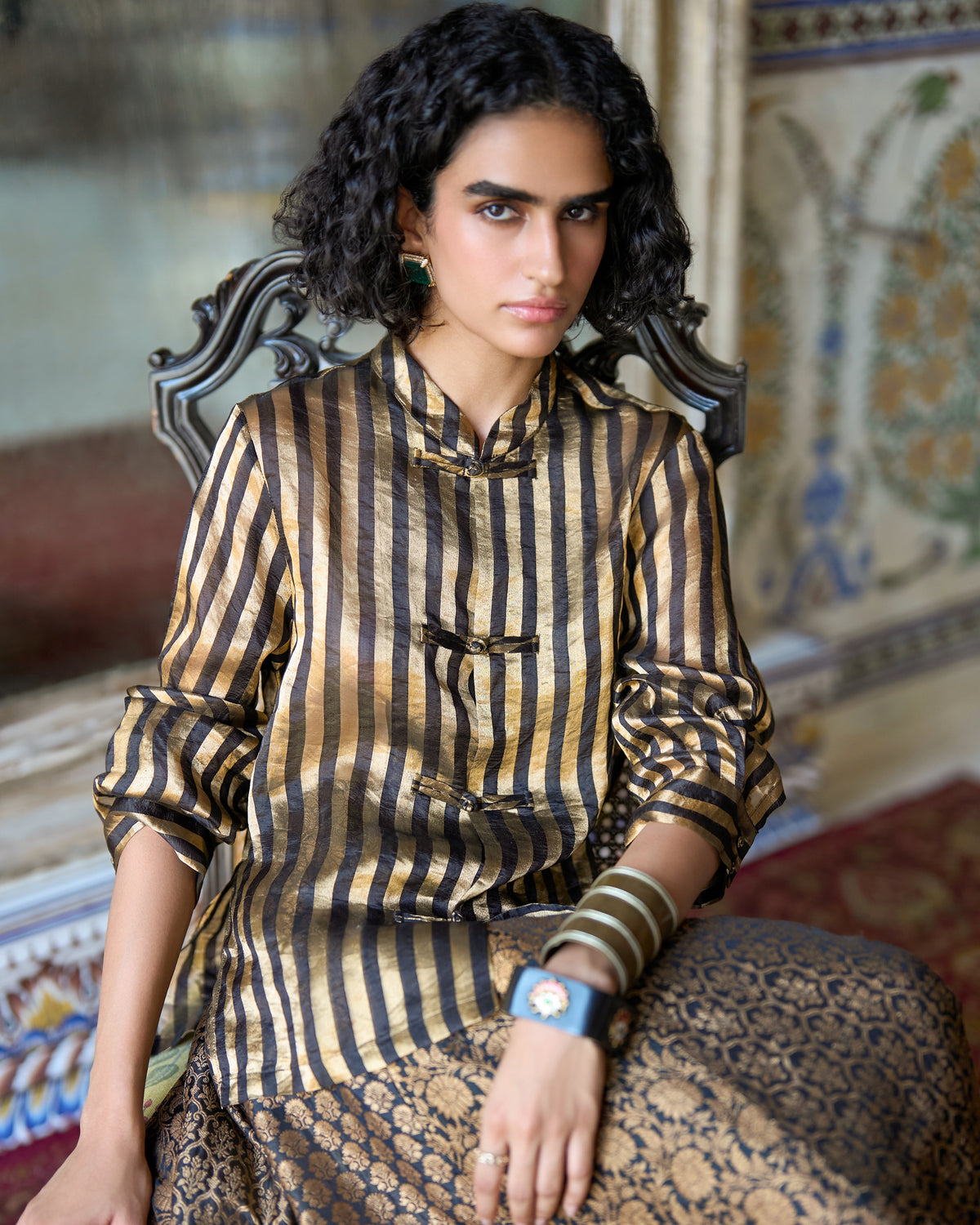 Black Brocade Skirt Set