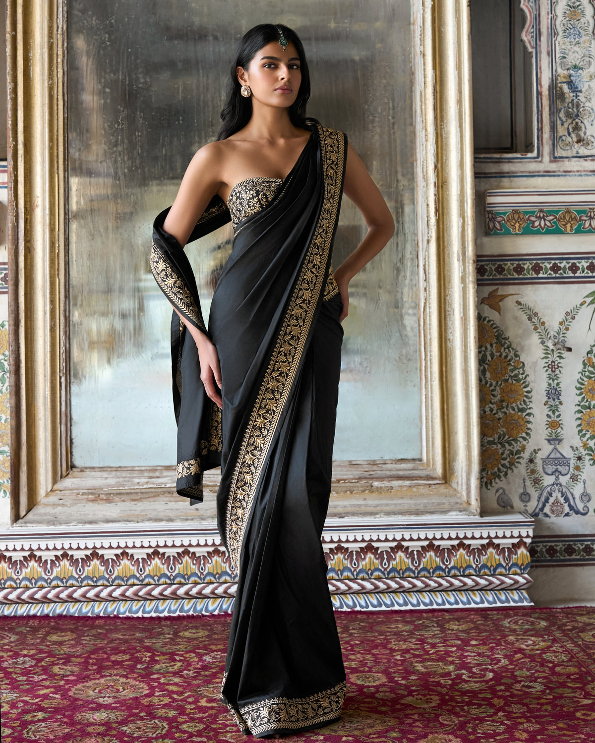 Gold Black Embroidered Sari Set