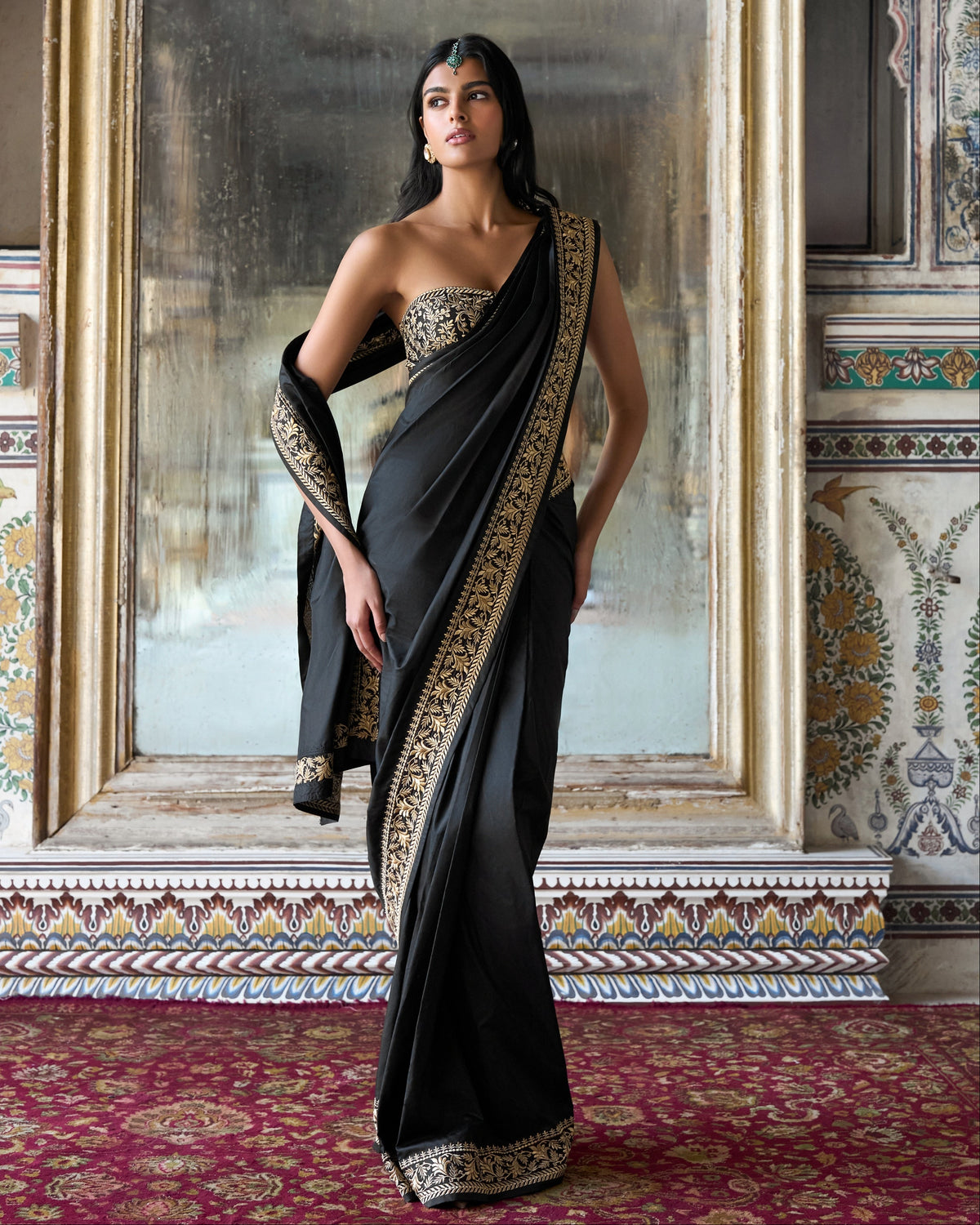 Gold Black Embroidered Sari Set