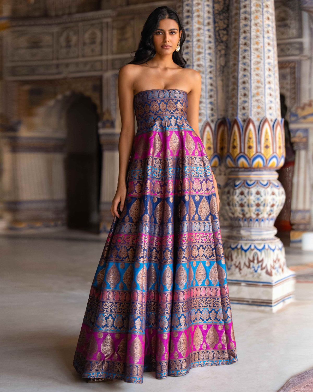 Jewel Tone Brocade Gown