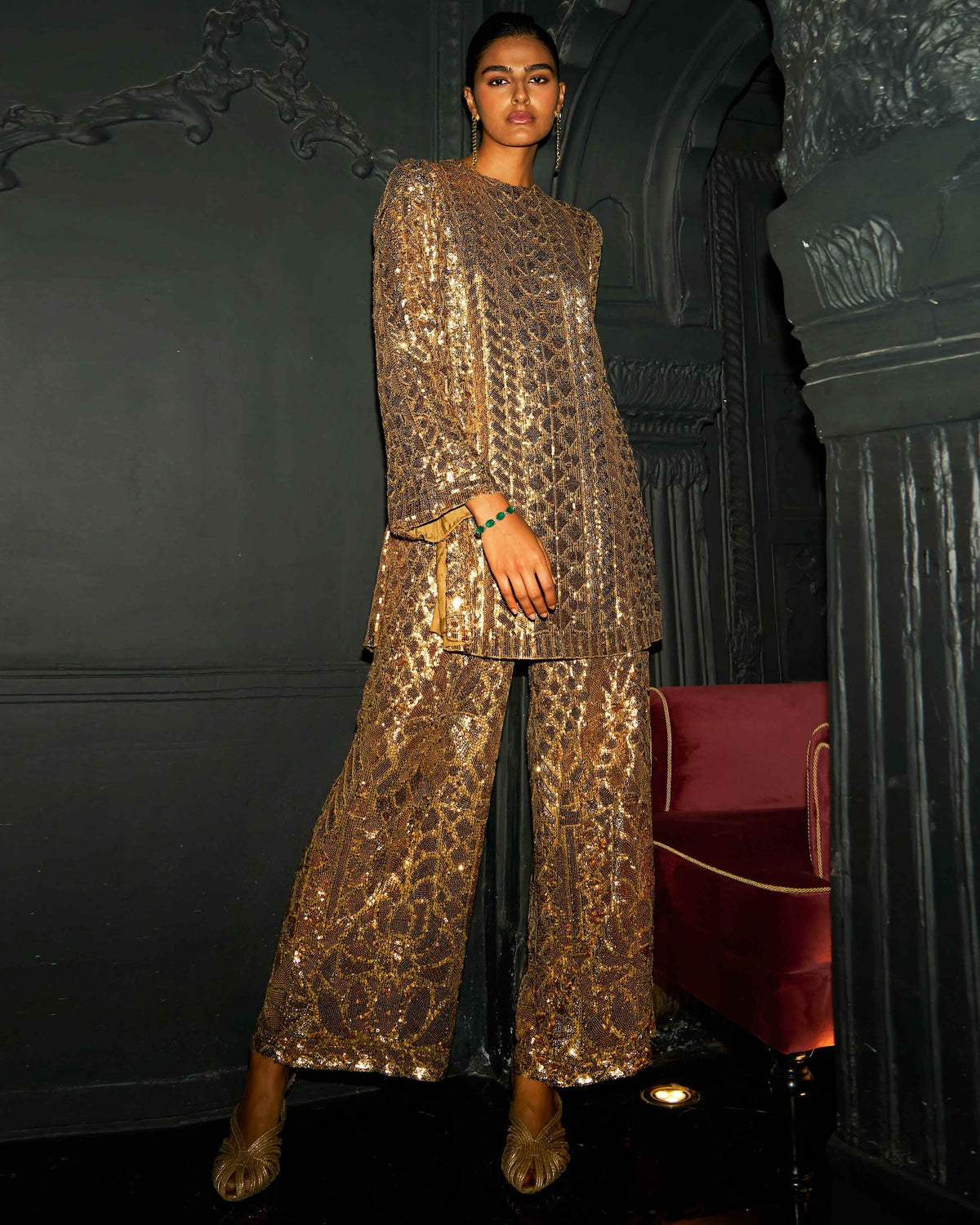 Gold Sequin Embroidered Set