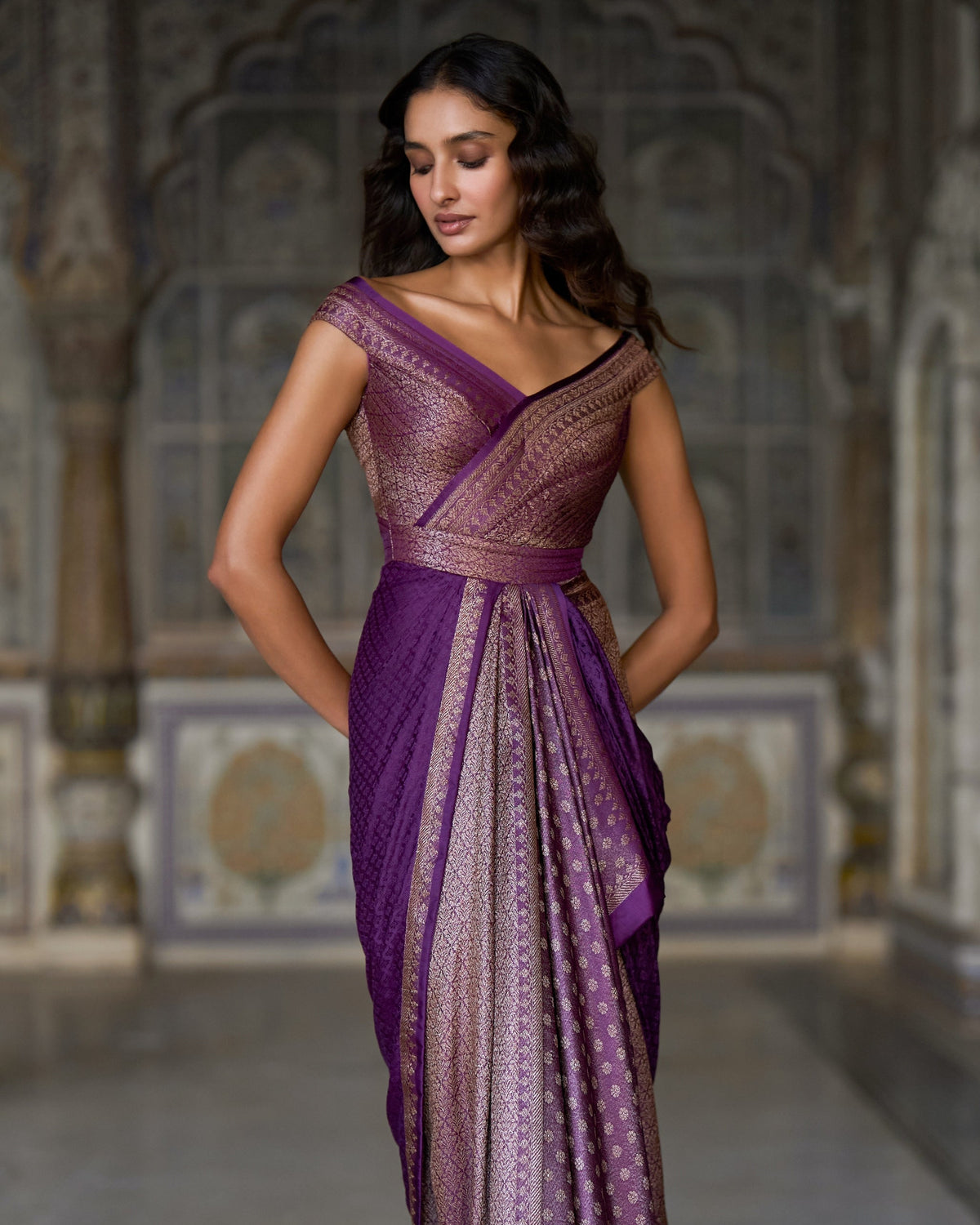 Amethyst Brocade Sari Gown